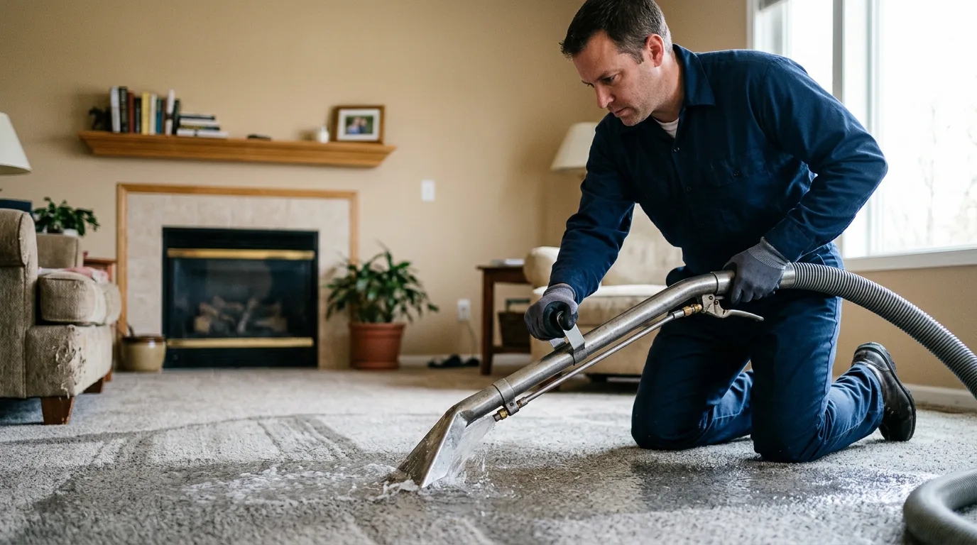 Water damage restoration technician working near Chepachet, RI